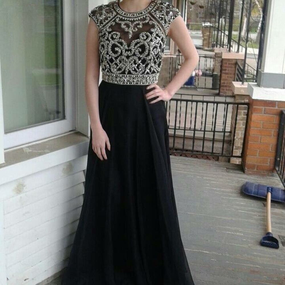Black & Rhinestone Studded Prom Dress